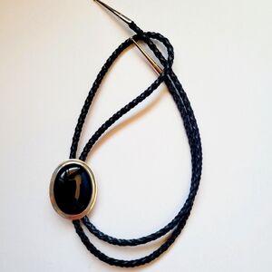 Black and Sterling Silver Bolo Tie Native American Handmade